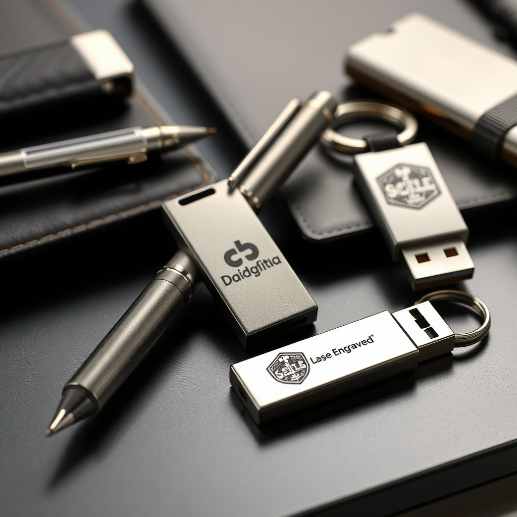 Personalizowany gadżet z grawerem: długopis i USB